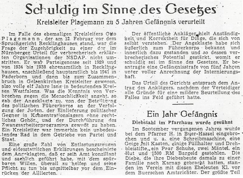 NSDAP-Kreisleiter Otto Plagemann - Schuldig im Sinne des Gesetzes 