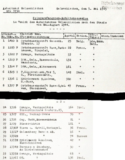 Liste des Arbeitsamtes Gelsenkirchen, darin aufgeführt das Arbeitskommando 1326 