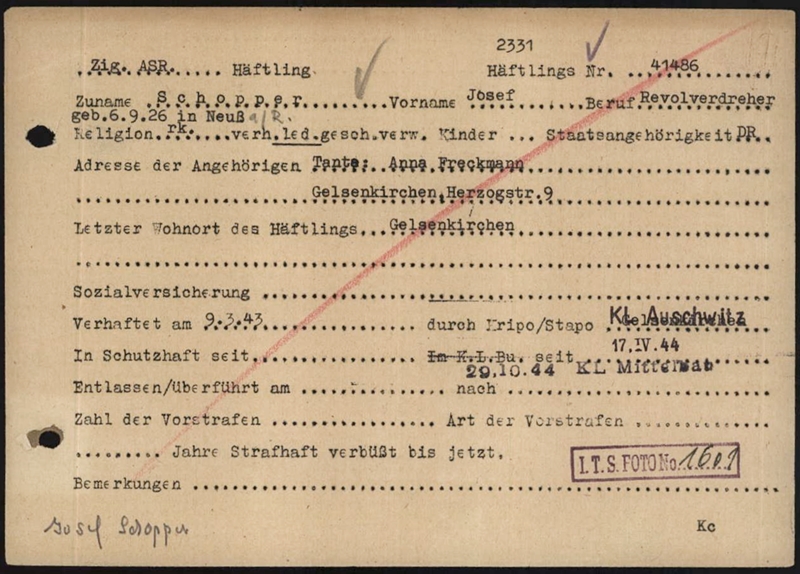 Arolsen Archives, 7055992, KZ Buchenwald, Karteikarte Josef Schopper 