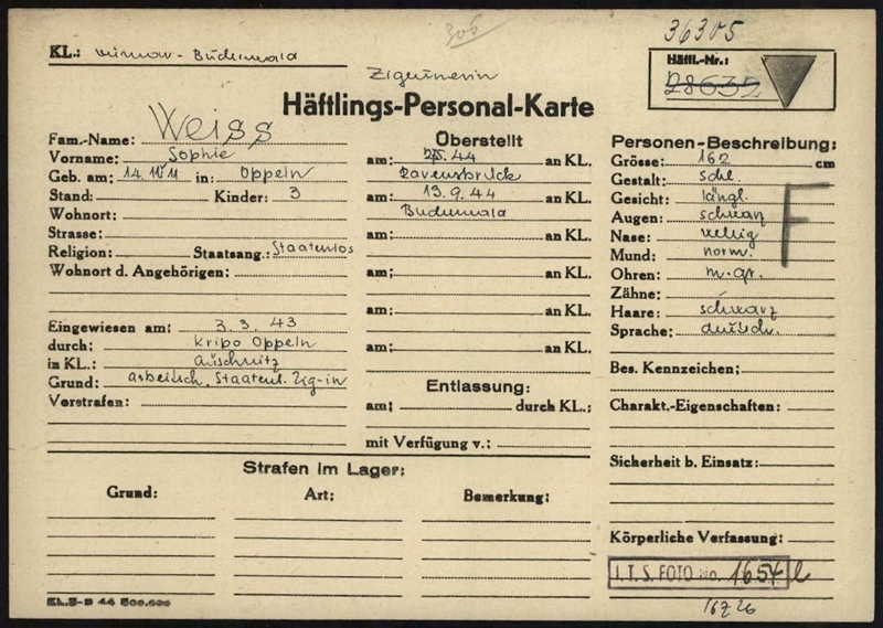 Arolsen Archives, 3668178,Häftlingskarte KZ Buchenwald, Sophie Weiss