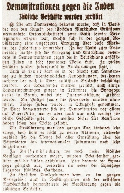 Buersche Zeitung vom 11. November 1938