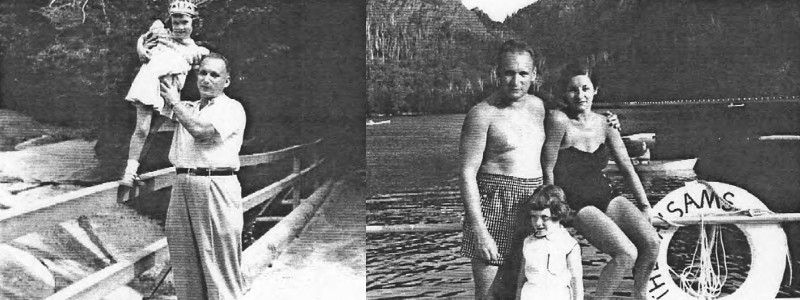 Left: Albert taking his daughter for a walk, right: Carole and her parents at the lake of the Balsams