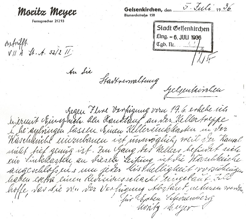 Handwritten objection by Moritz Meyer against the requirements of the Building Authority