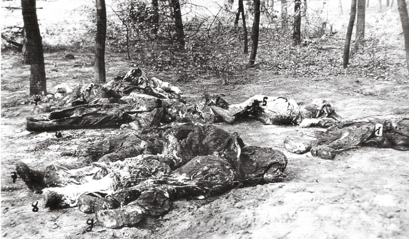 Exhumierte Zwangsarbeiter im Stadtgarten Gelsenkirchen, 1946