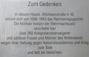 Gedenktafel am ehemaligen Reichskriegsgericht