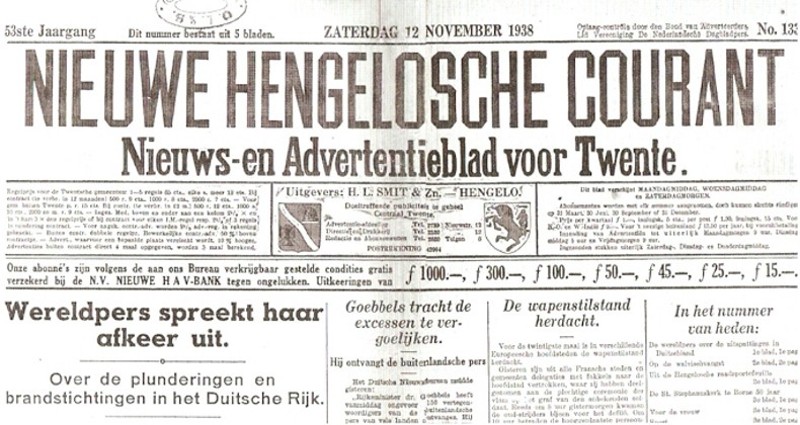 Bild: Nieuwe Hengelosche Courant 12. November 1938