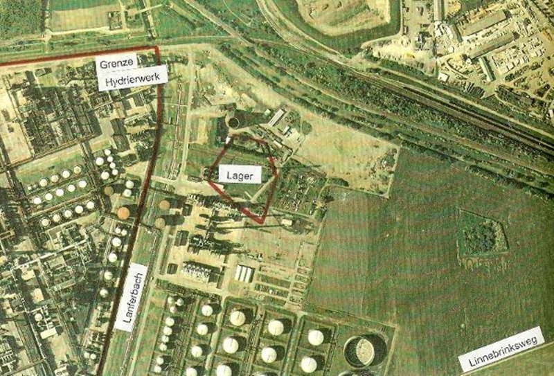 Luftbild: Lage des Gelsenberg-Lager (KZ Buchenwald) auf dem Gelände der heutigen BP Gelsenkirchen GmbH