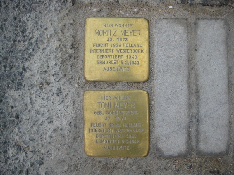 Memorial markers 'Stolpersteine' for Moritz and Toni Meyer in Gelsenkirchen