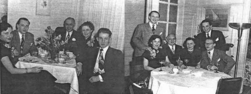 Left: Silver Wedding Herta  Theo Nathan on April 16, 1948 festivities at the Nathan apartment. Margot, Albert, Theo Herta Herbert. Right: The Gompertz Family at Nathan's Silver Wedding, Margot, Albert, Leo, Betty, Ralph and Fred.