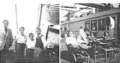 This two Photographs showing Mutti and the three boys onboard the M.S. Statendam sailing to the USA