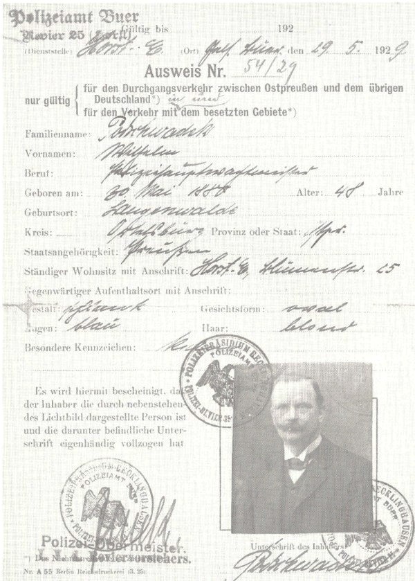 Dienstausweis für Wilhelm Podschwadek
