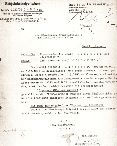 Schreiben der Reichskriminalpolizei