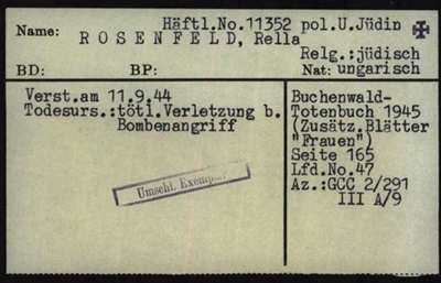 Rella Rosenfeld stirbt bei einem Bombenangrif 1944 in Gelsenkirchen