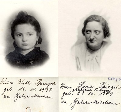 Sara und Ruth Spiegel, Passbilder mit den Personalien auf der Rückseite