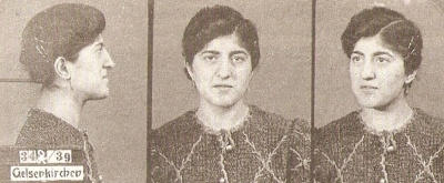 Sophie Schopper. Das Foto wurde vom Erkennungsdienst der Gelsenkirchener Kriminalpolizei 1939 erstellt