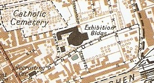 Bild: Die Ausstellungshallen in einem britischen Stadtplan von 1943