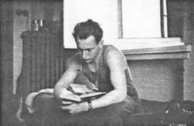 On July 1st we left Eisleben on our way to Berlin We made a stop in Halle and the photographs shows Albert on his bunk reading in our temporary quartiers.