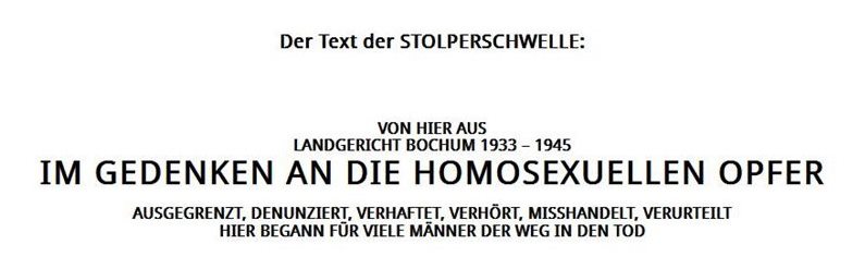Bochum: Bundesweit erste STOLPERSCHWELLE fr verfolgte Homosexuelle