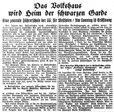Gelsenkirchener Allgemeine Zeitung berichtet von der SS-Führerschule